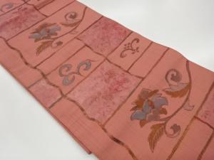 変わり横段に花唐草模様織出し名古屋帯